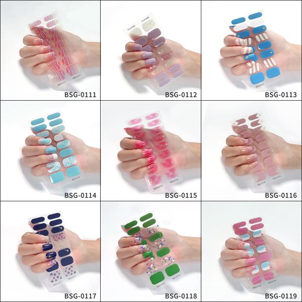 Factory Supply nail designs Semi Cured Gel Nail Strips 3D Eco-friendly Glittering Nail Tip Sticker