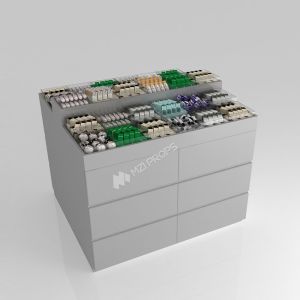 China Retail Store Furniture Grey Wooden Sample Island For Space-Saving Store Shelf And Premium Display Shelf on sale