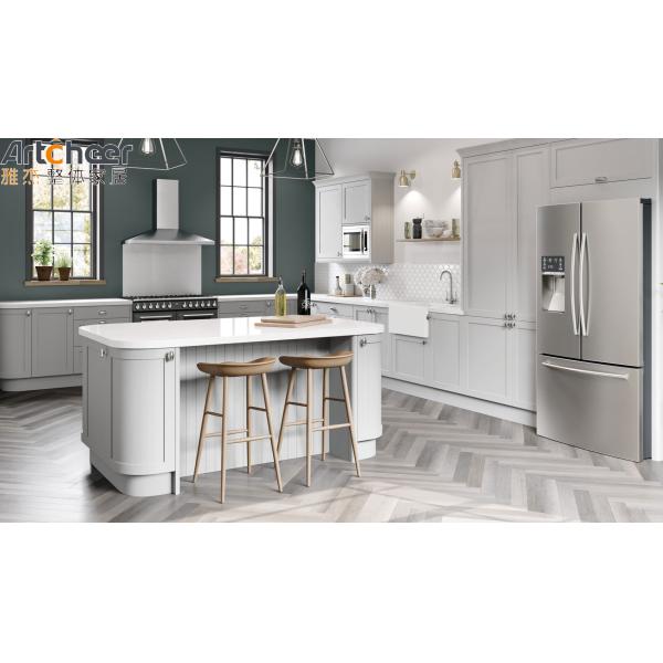 Custom Made Small Apartment Kitchen Cabinets with Crystallized Glass Panel Countertop