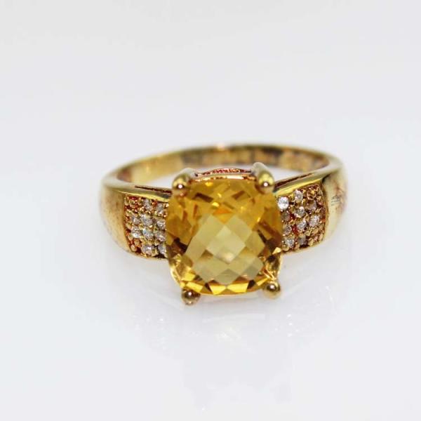 18k Yellow Gold Plated 925 Silver Ring with 8x10mm Yellow Cubic Zircon (F24)