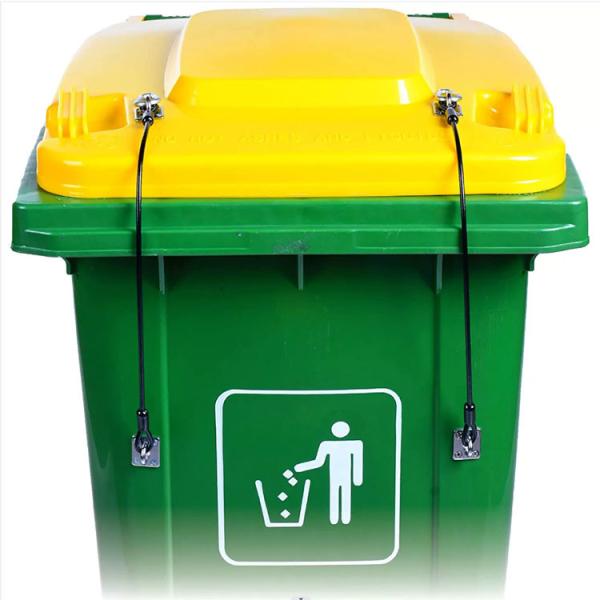 Vinyl Coated Stainless Steel Wire Rope Trash Can Lid Lock Metal Universal Lid Lock For Outdoor Garbage Cans