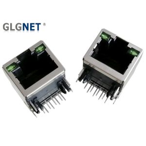 10 / 100 Speed RJ45 Single Port , Green LED Shielded Rj45 Connector For Routers