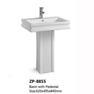 China Fixing to Wall with Back Bathroom Wash Basin White Color Rectangle Ceramic Pedestal Sinks on sale