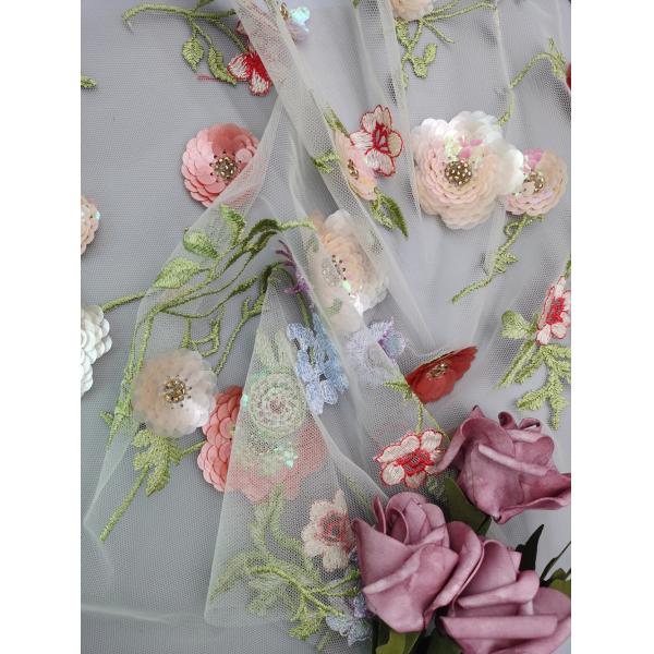 3D Colorful Sequin Embroidered Fabric Floral Seuqin Beaded Lace Fabric