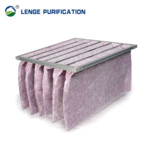 M6 80 % Galvanized Steel Bag Medium Filter With Pink PP Nonwovens