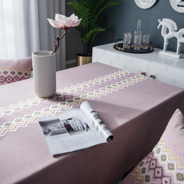 Ribbon Luxury Table Linens Cotton Linen Embroidery Fabric Cover Tablecloth