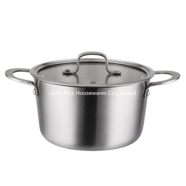 Buy 24cm Stainless Steel Cooking Pot Three Layer Thickened Flat Bottom Non Stick With Glass Cover at wholesale prices