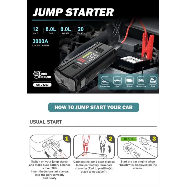 LCD Screen Function UltraSafe 12V 24V 3000A Battery Booster Pack For Car Jump Starter