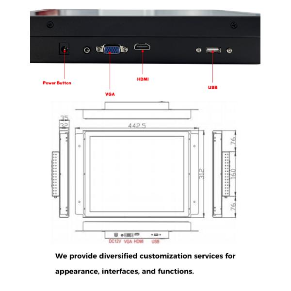 Industrial Open Frame Monitor , 17 Inch Screen Monitor Dustproof For Android Kiosk