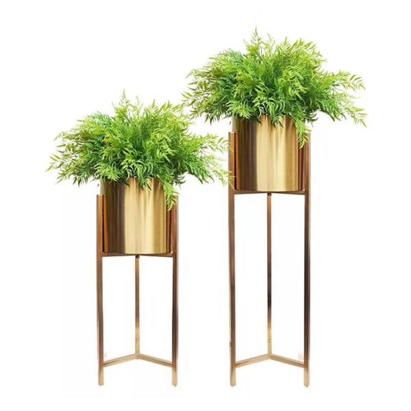 High art cute golden planter stainless steel flower pot with stand