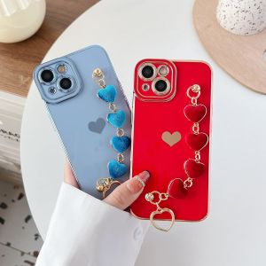 for iPhone 12 Pro Max Case,Cute Plating Love Heart Wrist Strap Chain Bracelet