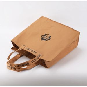 High Quality Reusable Custom Logo Print Waterproof Washable Plain Brown Kraft
