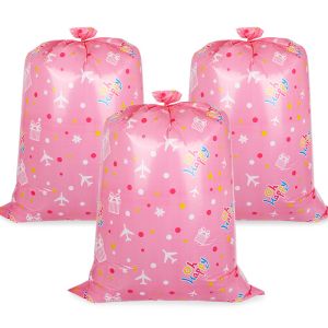 China Holiday Christmas Pink Plane Jumbo Plastic Gift Bags CMYK Printing on sale