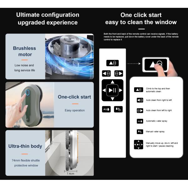 65dB 72W Remote Control Window Washer Customized Logo Automatic Window Cleaner Robot