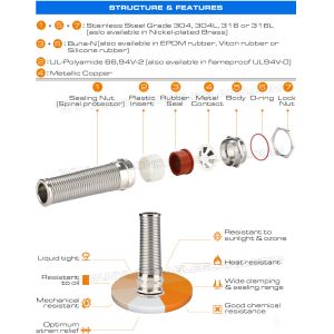 NPT Thread Stainless Steel EMC Cable Glands (Cord Grips) IP68 with Spiral Flex
