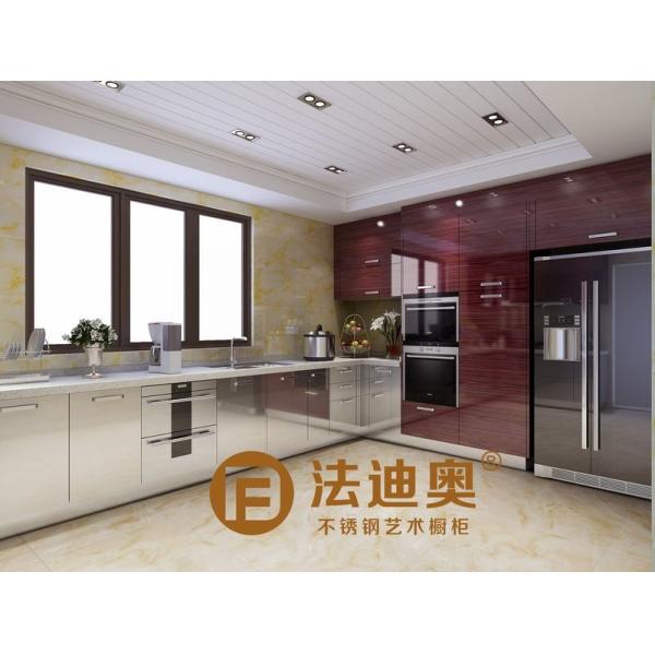 Fadior U-Shaped Stainless Steel Kitchen Cabinet WIth Crystal Wood Grain And Original Stainless Steel Color