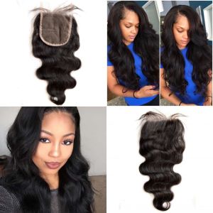 Brazilian Virgin Hair Lace Top Closure Body Wave Free Middle Three Parting