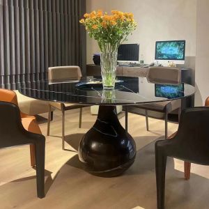 Sturdy Hotel Restaurant Furniture Round Shape Natural Marble Dining Table