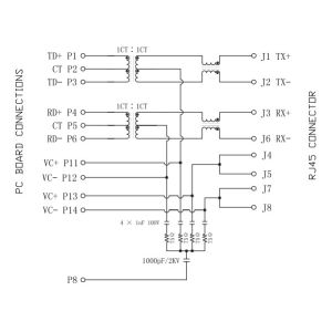 Single Port Magnetic POE RJ45 Pinout LPJP4320GENL With Shield EMI Tabs