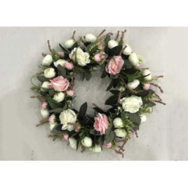 Buy Vivid 50cm Faux White Pink Flower Wreath With Leaves at wholesale prices