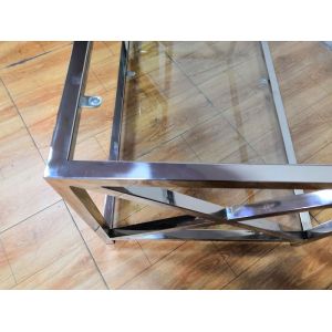Polished Silver Stainless Steel Frame Tempered glass top Coffee table