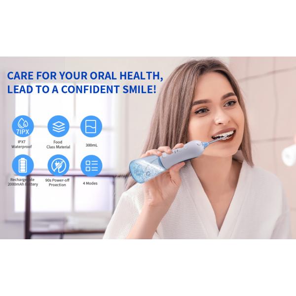 IPX7 Waterproof Handheld Water Flosser for Home 4 Modes 300ml Tank Capacity 2000mAh Battery