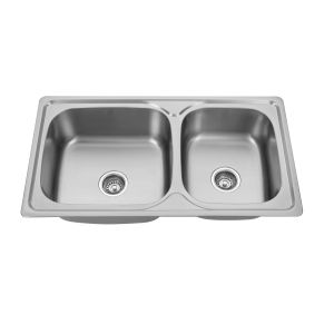 1 Hole Brushed Stainless Steel Double Bowl Sink