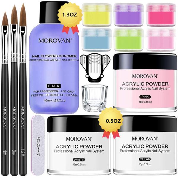 Complete Nail Acrylic Powder Dipping Kit with Liquid Brush and Tools Professional Grade