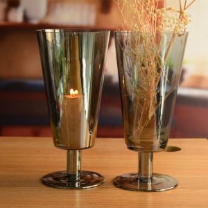 Stemed Electroplated Grey Glass Candle Holder Centerpieces