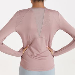 Pink Slim Fit Sports Long Sleeve T Shirt Women'S Breathable Fitness Top
