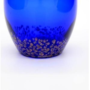 Solid Cobalt Blue Whisky Tumbler Glass With Golden Stone