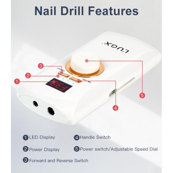 L'UGX 30000 rpm portable cordless crazy electric nail drill