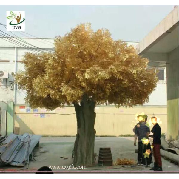 UVG 18ft tall golden color silk leaves artificial big banyan tree for indoor family decoration GRE058