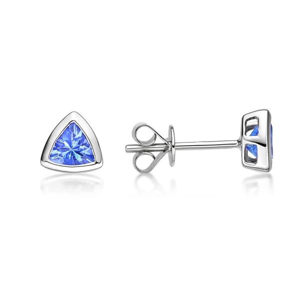 925 Sterling Silver Solitaire Blue Tanzanite Earrings Jewelry CZ Tiny Classic Trillion Cut Tanzanite Stud Earrings