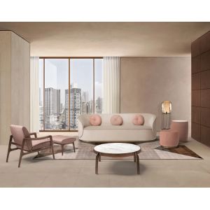 Premium Interior Coffee Side Table With Marble Top Curved Walnut Frame Legs