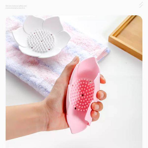 Modern Bathroom Soap Holder with Double Layer Flower Design and Non Slip Silicone Tray