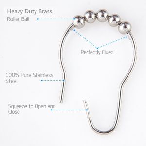 12 Sets Shower Curtain Rings Stainless Steel Rustproof Metal Hooks for Bathroom