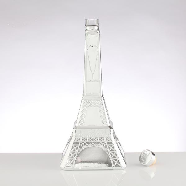Hot Stamping Surface Handling Customize Sealing Type Eiffel Tower Glass Bottle for XO Brandy