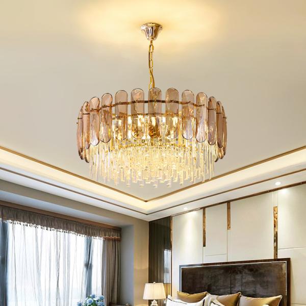 Nordic Modern Large Round Indoor Luxury Living Room Pendant Light Gold Led Hanging Lamp Home Decor Crystal Chandelier