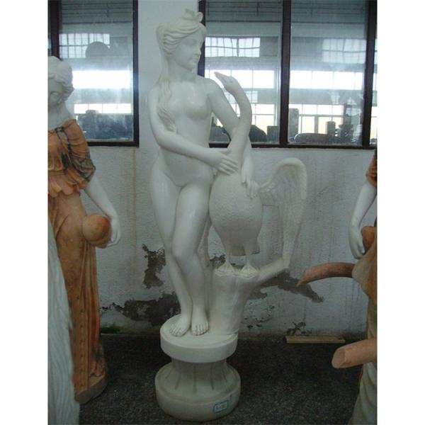 Beautiful Girl Statue Scrupture White Marble Naked Girl Figure Statue with Goose