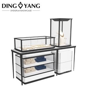 Modern Glass Stainless Steel Fashionable Jewelry Showcase With Led Light