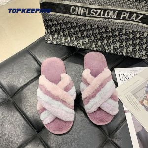 Open Heel Faux Fur Furry Women Slippers For Winter