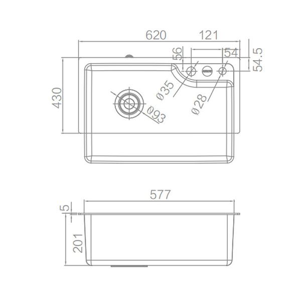 AF5508 Stainless Steel Kitchen Sink 620×430×201mm Single Bowl