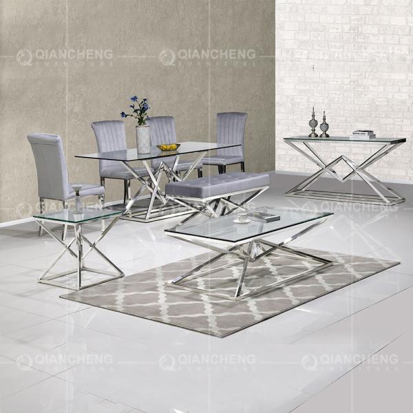 66kg 8 Seater Glass Dining Table With Steel Legs Rectangular Shape