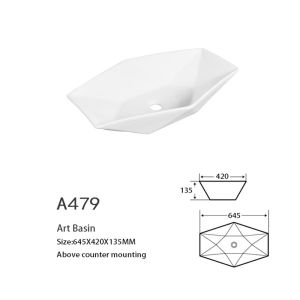 Irregular Diamond Counter Top Bathroom Sink 70cm CUPC Vessel Style
