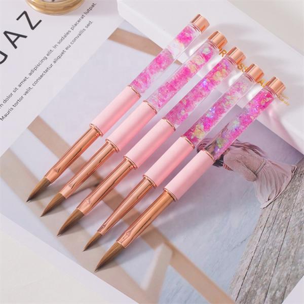 Private Label OEM Kolinsky Hair Different Sizes Pink Gradient Liquid Handle Acrylic Nail Brush for Nail Decoration