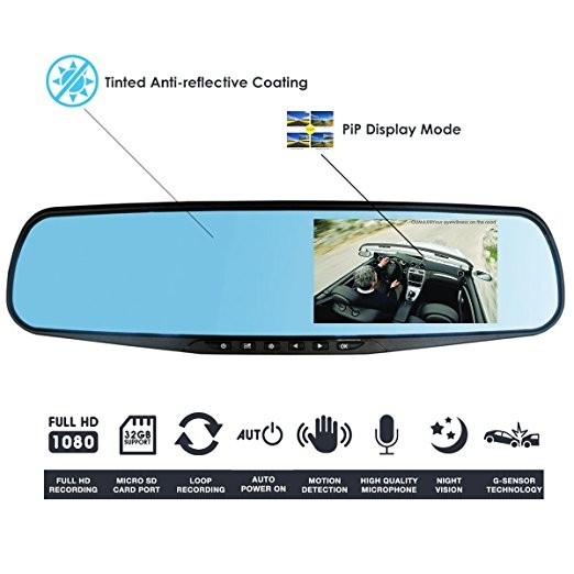Auto Dash Cam Recorder 4.3 LCD FHD 1080p Front And Rear DVR GC1054 Sensor