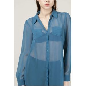 See-Through Casual Womens Shirts Blouses , Blue Eco-Friendly