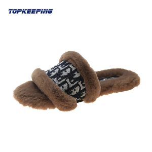 Real Fox Sandal Fashion Woman Fluffy Slider Slipper