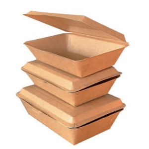 Disposable 280ml Clamshell Paper Box Leakproof Kraft Paper Takeaway Box